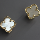 Small Mother of Pearl Shamrock Clip On Earrings