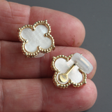 Small Mother of Pearl Shamrock Clip On Earrings