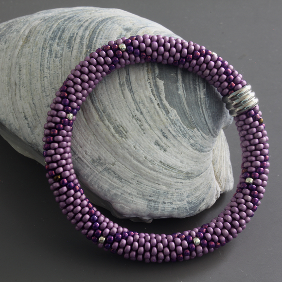 Purple Pattern Bead Crochet Roll On Bracelet