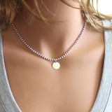 Rhodium Disc Seed Beads Necklace