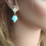 Pave Shamrock Turquoise Dangle Stud Earrings