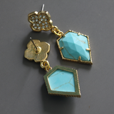 Pave Shamrock Turquoise Dangle Stud Earrings