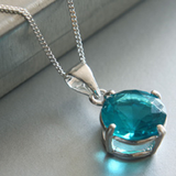 Faceted Glass Jewel Round Silver Chain Pendant