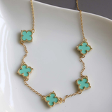 Turquoise Shamrock Five Motif Short Necklace