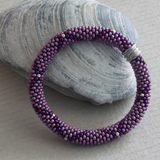 Purple Pattern Bead Crochet Roll On Bracelet