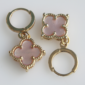 Small Pink Shell Pearl Shamrock Earrings