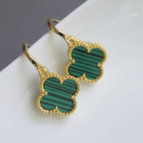 Green Malachite Pattern Shamrock Dangle Earrings