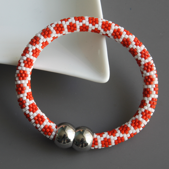 Bead Crochet Red Polka Dots Bracelet