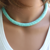 Knitted Aqua Green Cord Summer Necklace