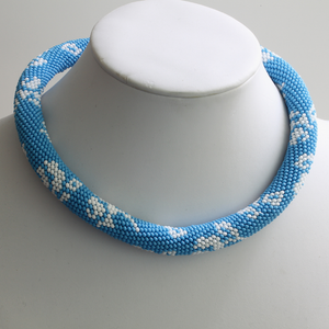 Bead Crochet White Flowers Statement Necklace