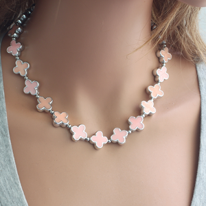 Choker Style Pink Shamrock Necklace
