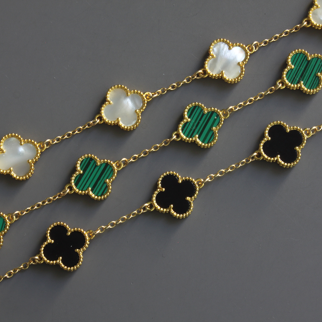 MADE TO ORDER - Mother of Pearl Flower Bracelet online - Multi Motif Bracelet - Quatrefoil Bracelet - Four Leaf Flower Bracelet - Shamrock Bracelet