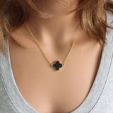 Black Enamel Quatrefoil Connector Necklace