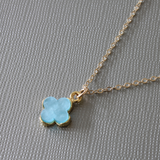 Aqua Blue Acrylic Shamrock Necklace