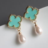 Shamrock Stud Earrings with Pearls