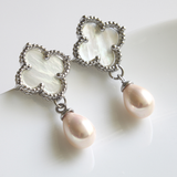 Shamrock Stud Earrings with Pearl Dangle