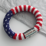 US Flag Patriotic Bead Crochet Bracelet