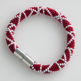Cherry Red White Pattern Bead Crochet Bracelet