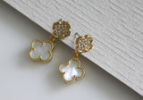 Two Layer Crystals MOP Shamrock Earrings