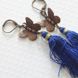 Antique Copper Butterfly and Tassel Earrings