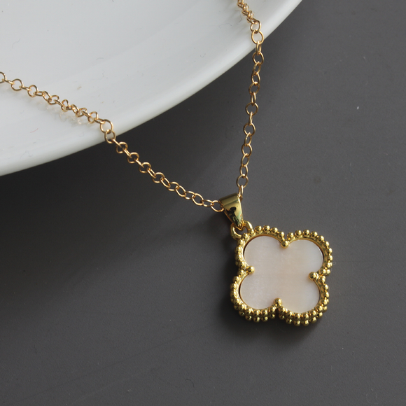 Pale Pink Shell Pearl Shamrock Necklace