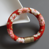 Bead Crochet Red Floral Pattern Bracelet