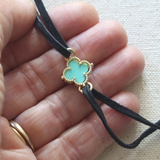 Small Turquoise Shamrock Leather Choker Necklace