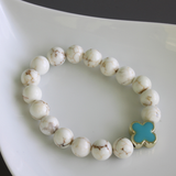 White Turquoise Shamrock Connector Stretch Bracelet