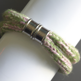 Knitted Pink and Green Chunky Bracelet