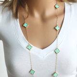 Multi Motif Long Turquoise Shamrock Necklace