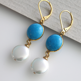 Turquoise and Shell Pearl Two Layer Earrings