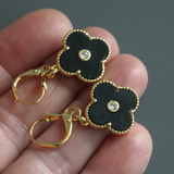 Black Acrylic Flower Crystal Dot Dangle Earrings
