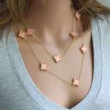 Pink Quatrefoil Twelve Motifs Long Necklace