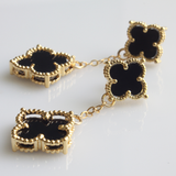 Black Onyx Shamrock Stud Earrings with Chain