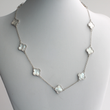 Mother of Pearl Multi Motif Shamrock Silver Finish Necklace