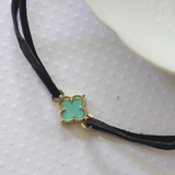Small Turquoise Shamrock Leather Choker Necklace