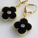 Black Acrylic Flower Crystal Dot Dangle Earrings