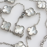 Mother of Pearl Multi Motif Shamrock Silver Finish Necklace