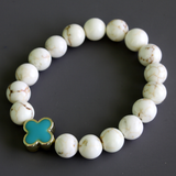 White Turquoise Shamrock Connector Stretch Bracelet