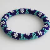 Bead Crochet Turquoise Large Flowers Roll on Bracelet