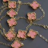 Pink Quatrefoil Twelve Motifs Long Necklace