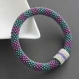 Purple and Teal Green Bead Crochet Roll On Bracelet